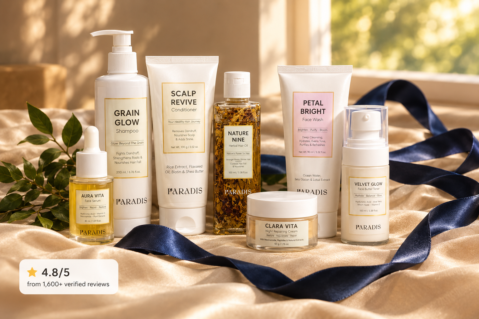 Aurelle premium wellness and skincare products on linen